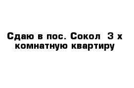 Сдаю в пос. Сокол  3-х комнатную квартиру